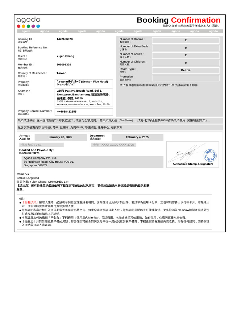 Confirmation For Booking ID # 1422656873 | PDF