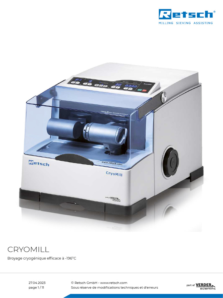 Broyeur Cryogénique CryoMill Efficace | PDF | Cryogénie | Matériaux