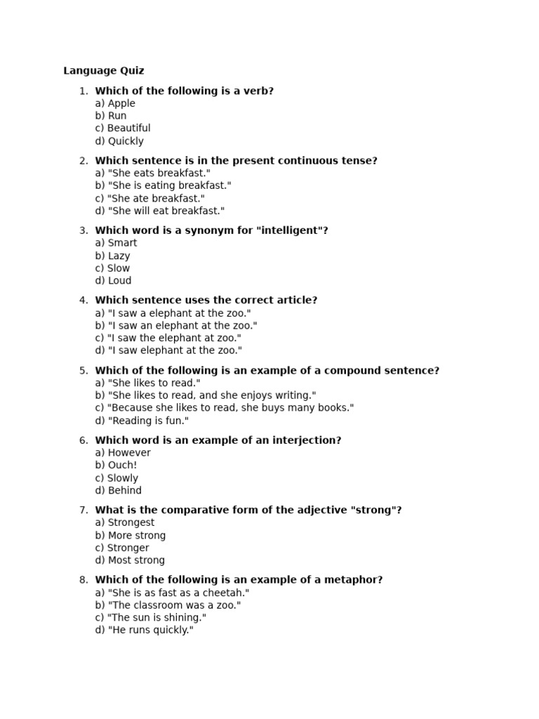 Language Quiz: Test Your Grammar Skills | PDF