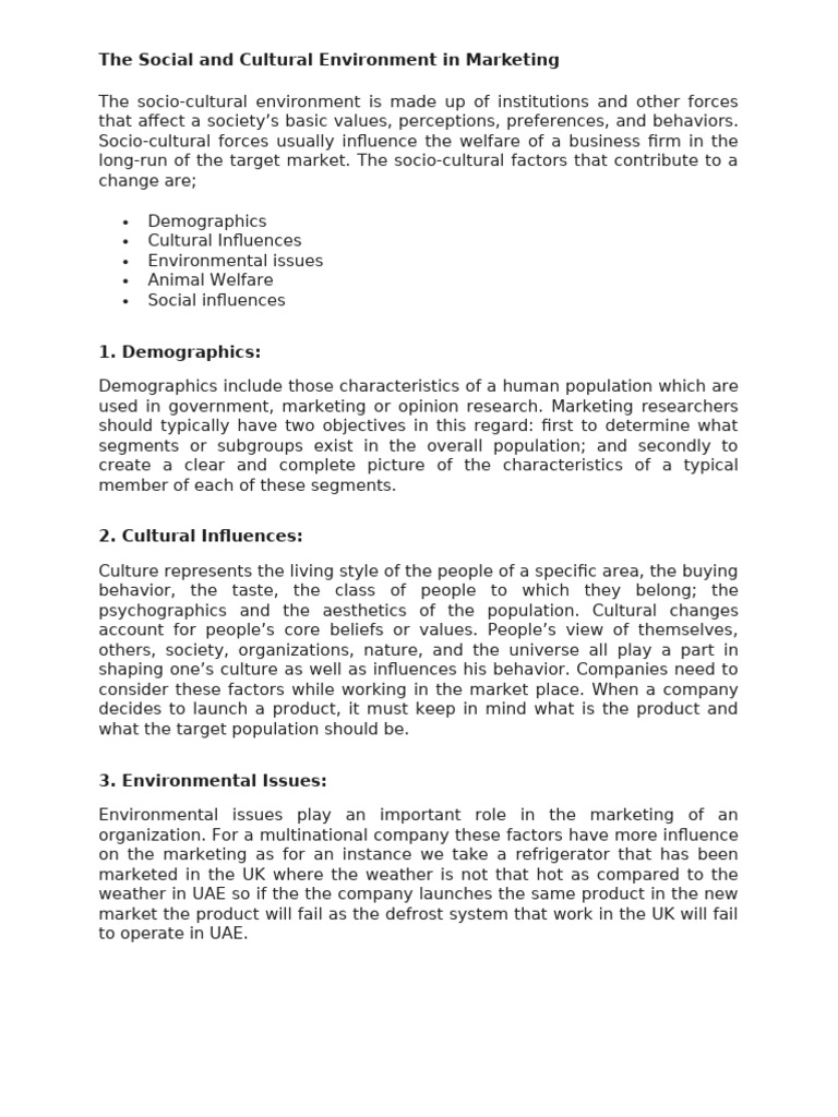 The Social and Cultural Environment in Marketing | PDF | Marketing ...