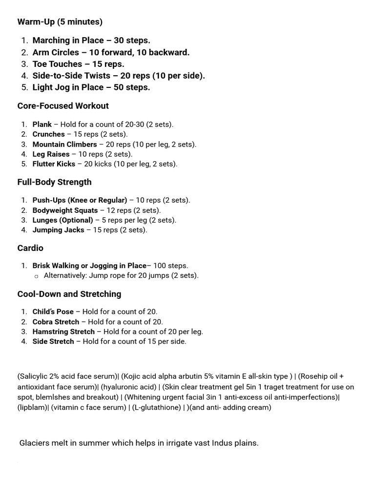 Core and Cardio Workout Routine | PDF