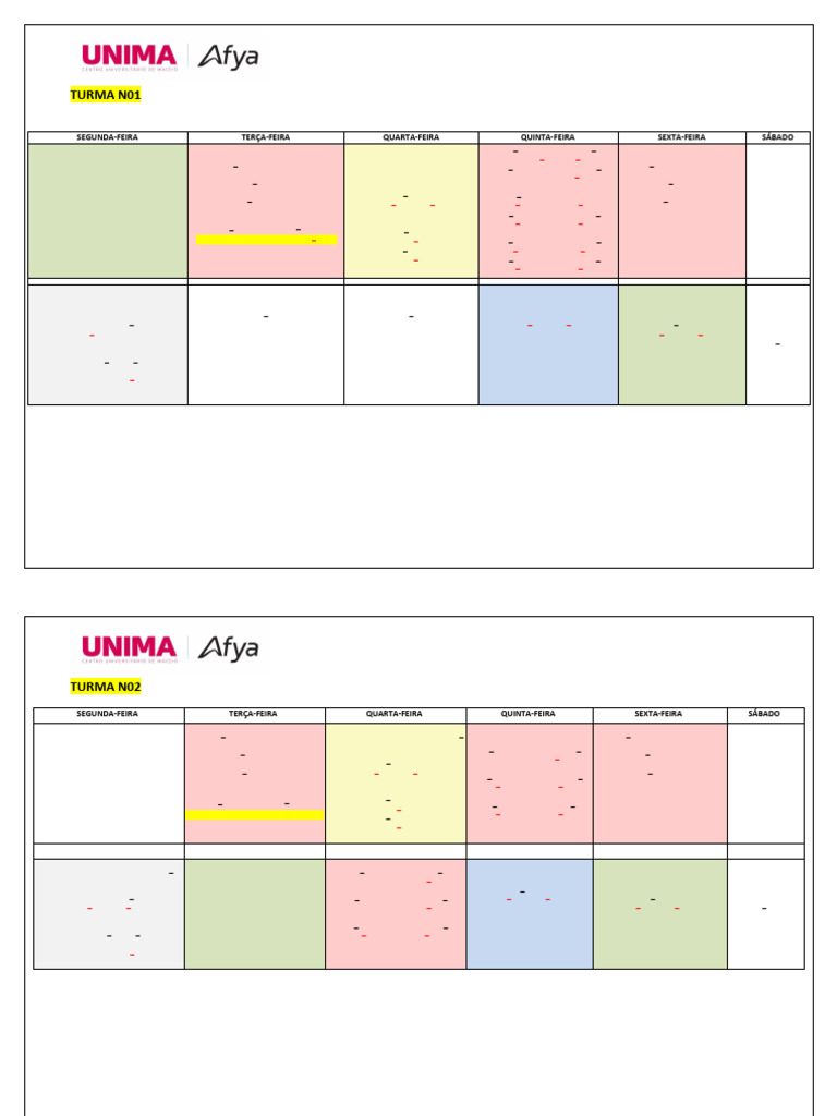 Cronograma de Aulas 2025.1 - Turmas N01 a N04 | PDF | Remédio | Sistema ...