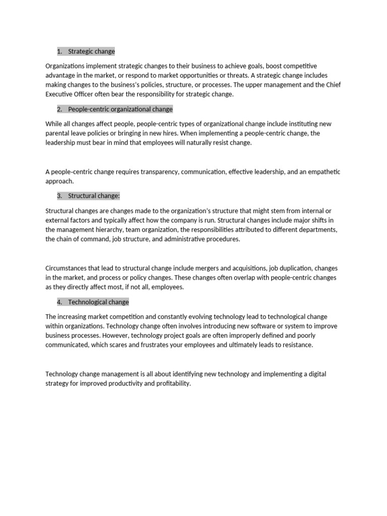Types of Organizational Change Explained | PDF