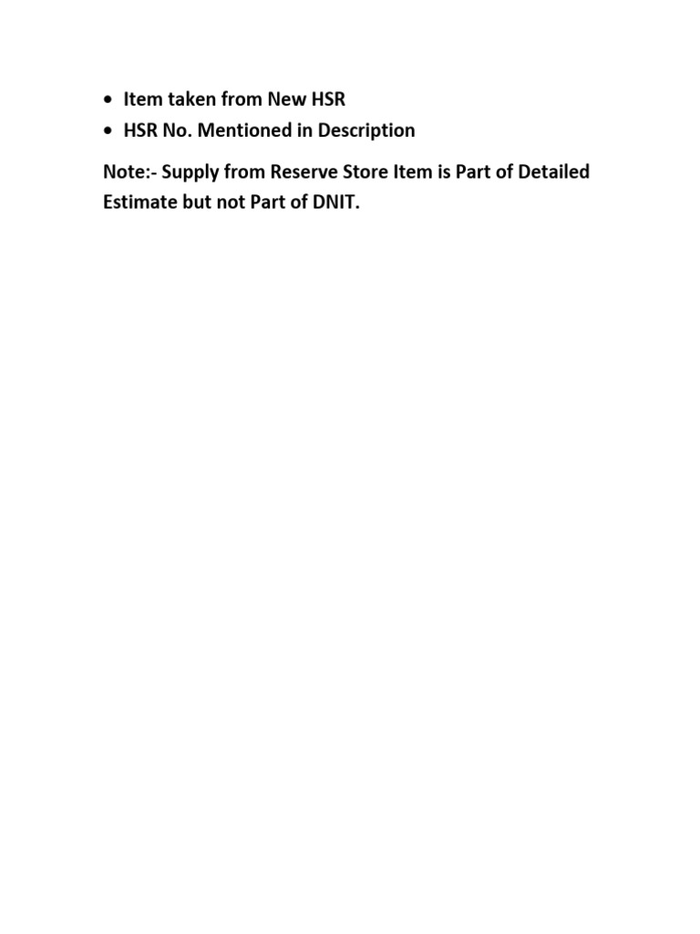 New HSR Item Details and Supply Notes | PDF