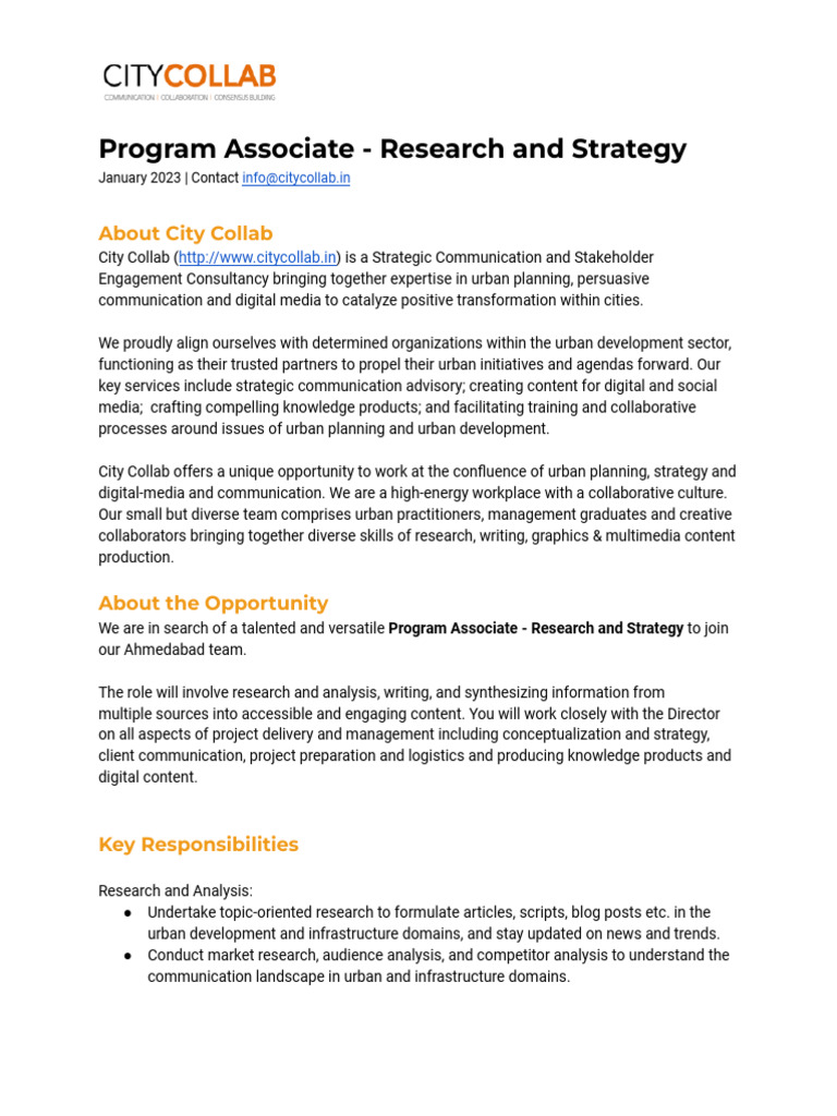 Program Associate in Urban Research & Strategy | PDF | Target Audience ...