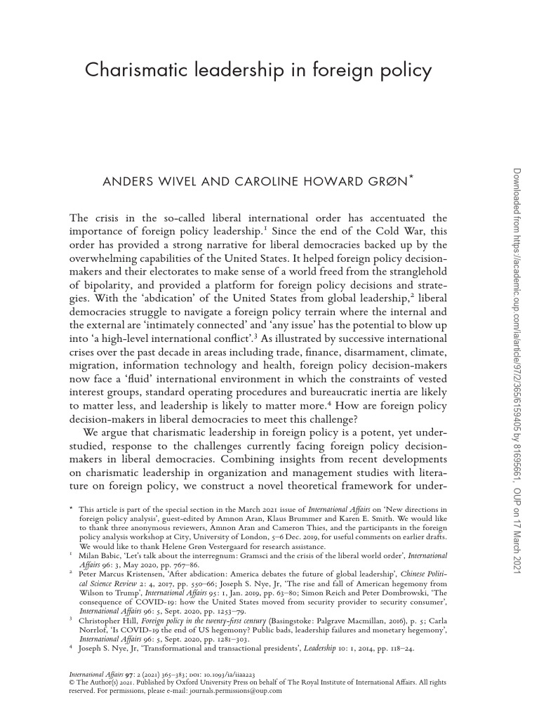 Charismatic Leadership in Foreign Policy | PDF | Leadership | Max Weber