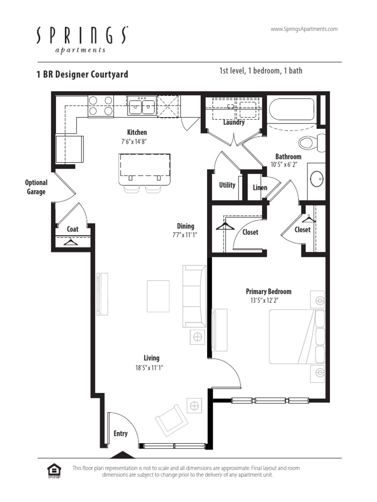 1BR Designer Courtyard Floor Plan | PDF