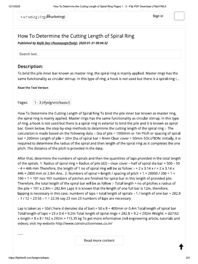 Length of Spiral Ring in Pile | PDF