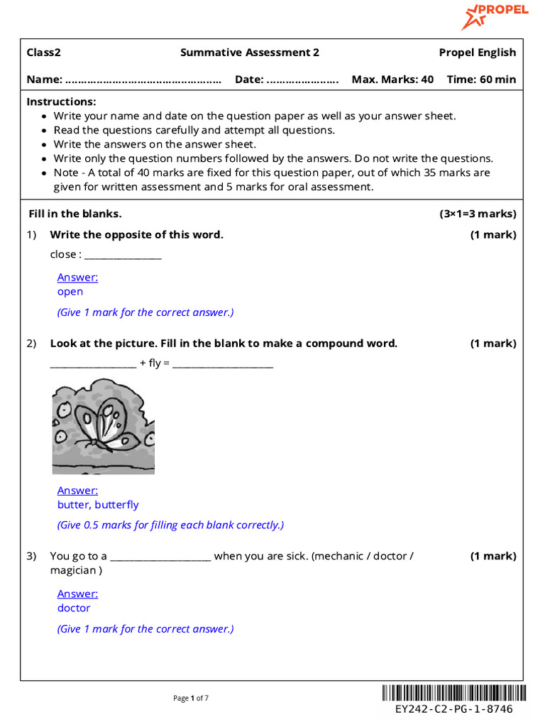 Class2 - Propel English - EOY - AnswerKey 8746 | PDF