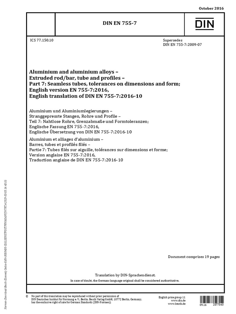 DIN EN 755-7: Seamless Tube Standards | PDF | Engineering Tolerance ...