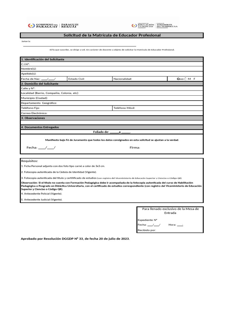 Solicitud de Matrícula Docente | PDF