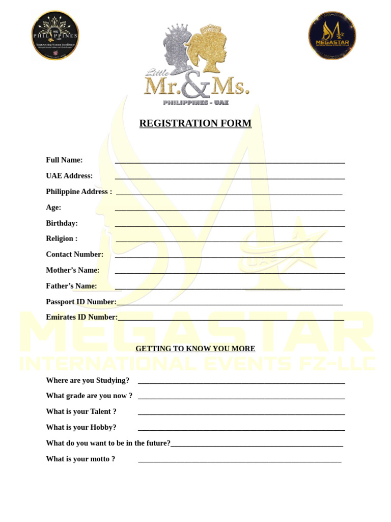 Junior & Miss Philippines Registration Form | PDF
