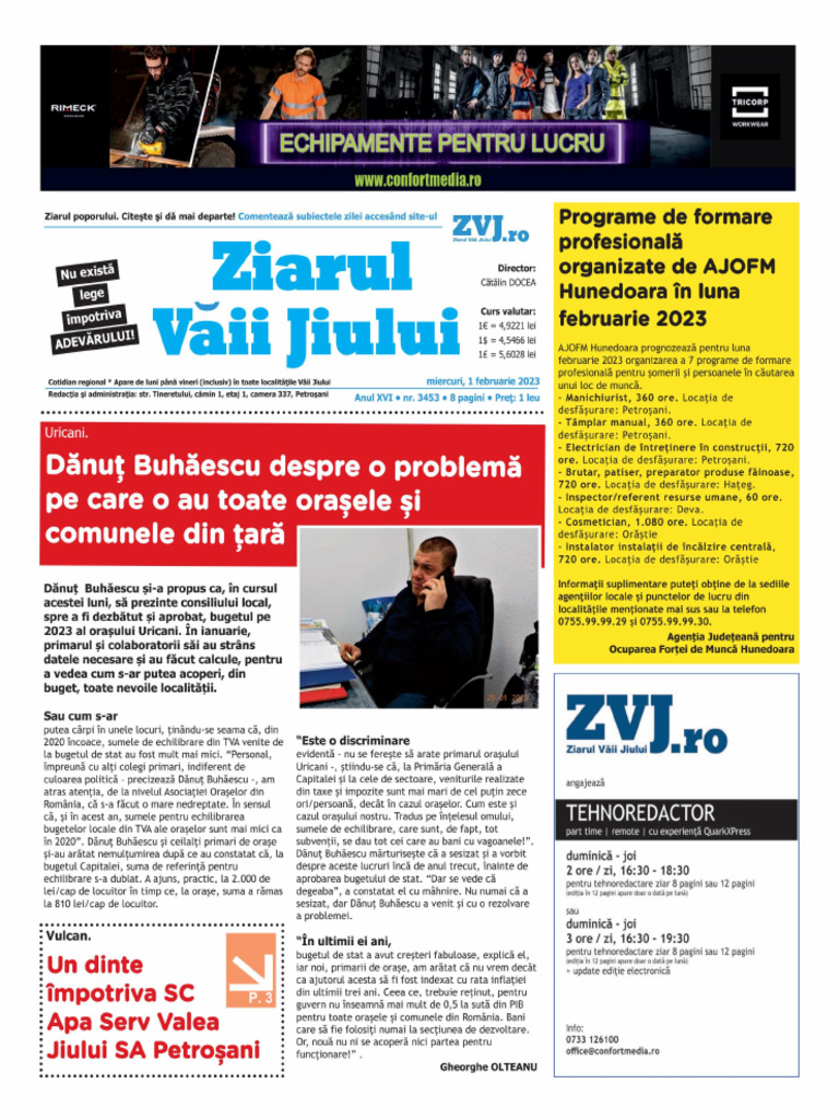 Ziarul Vaii Jiului 01.02.2023 | PDF