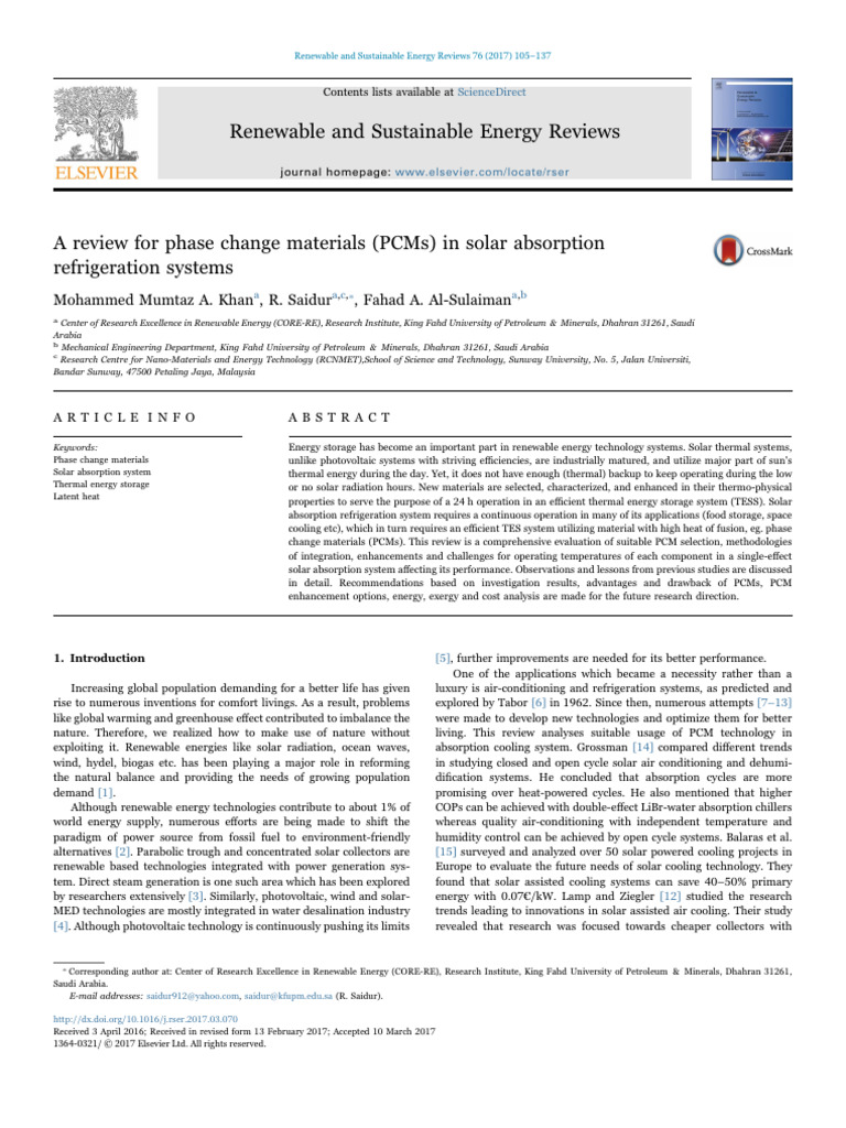 A Review For Phase Change Materials (PCMS) in Solar Absorption | PDF ...