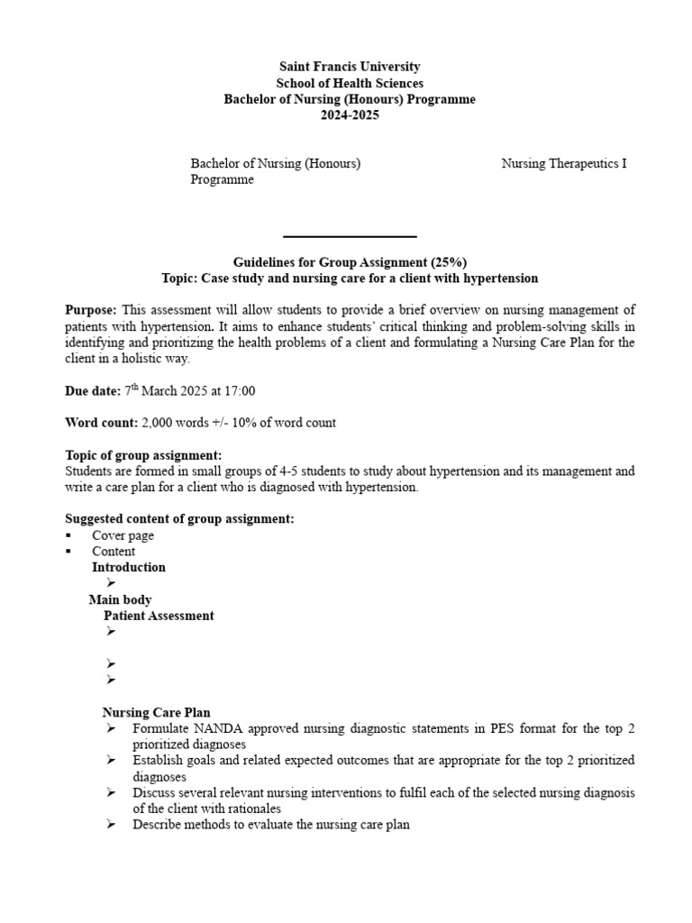 NUR207 - CA 1 - Group Assignment Guildeline - Student | PDF | Medical ...