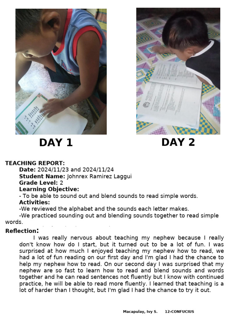 Teaching Report: Reading Progress | PDF