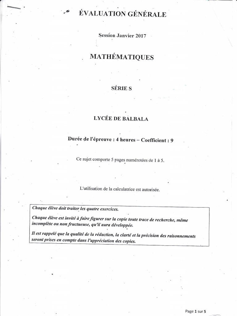 Évaluation Mathématiques Lycée Balbala | PDF | Mathématiques | Arithmétique