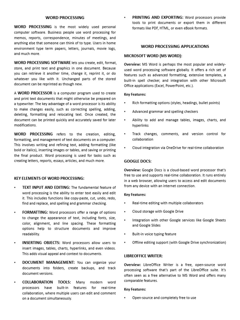Comprehensive Guide to Word Processing | PDF | Résumé | Pages (Word ...