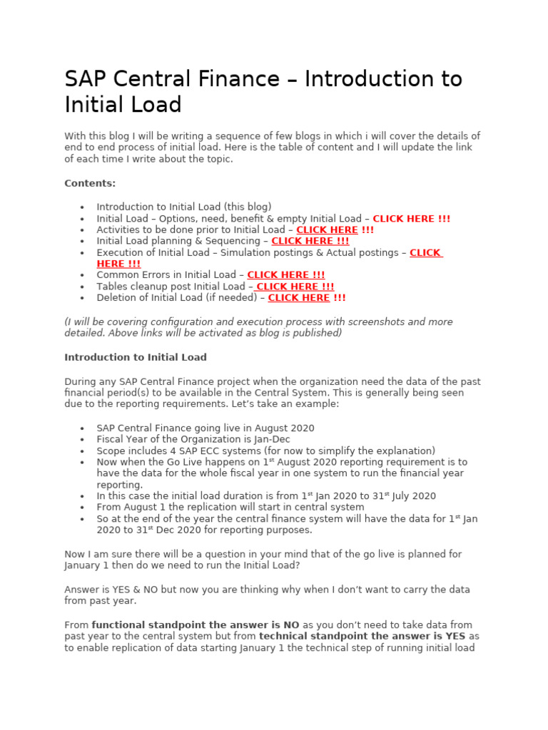 SAP Central Finance Initial Load Guide | PDF | Databases | Error ...