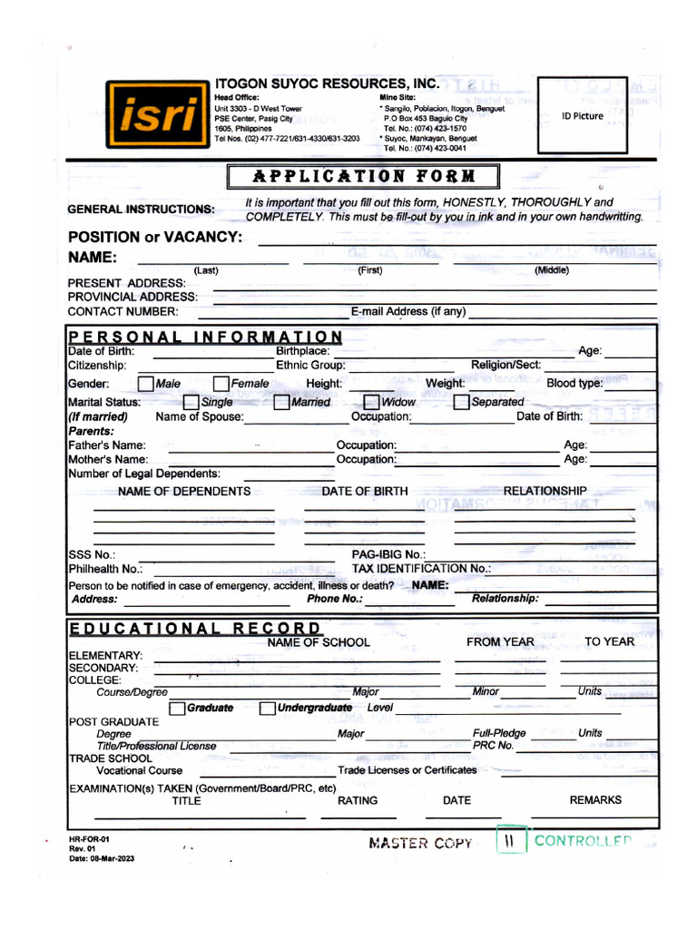 ISRI FORM Colored | PDF