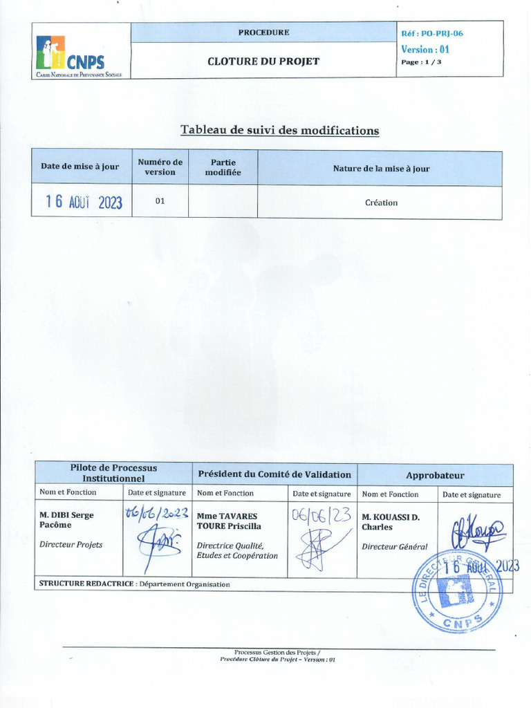 Procedure Cloture Du Projet | PDF