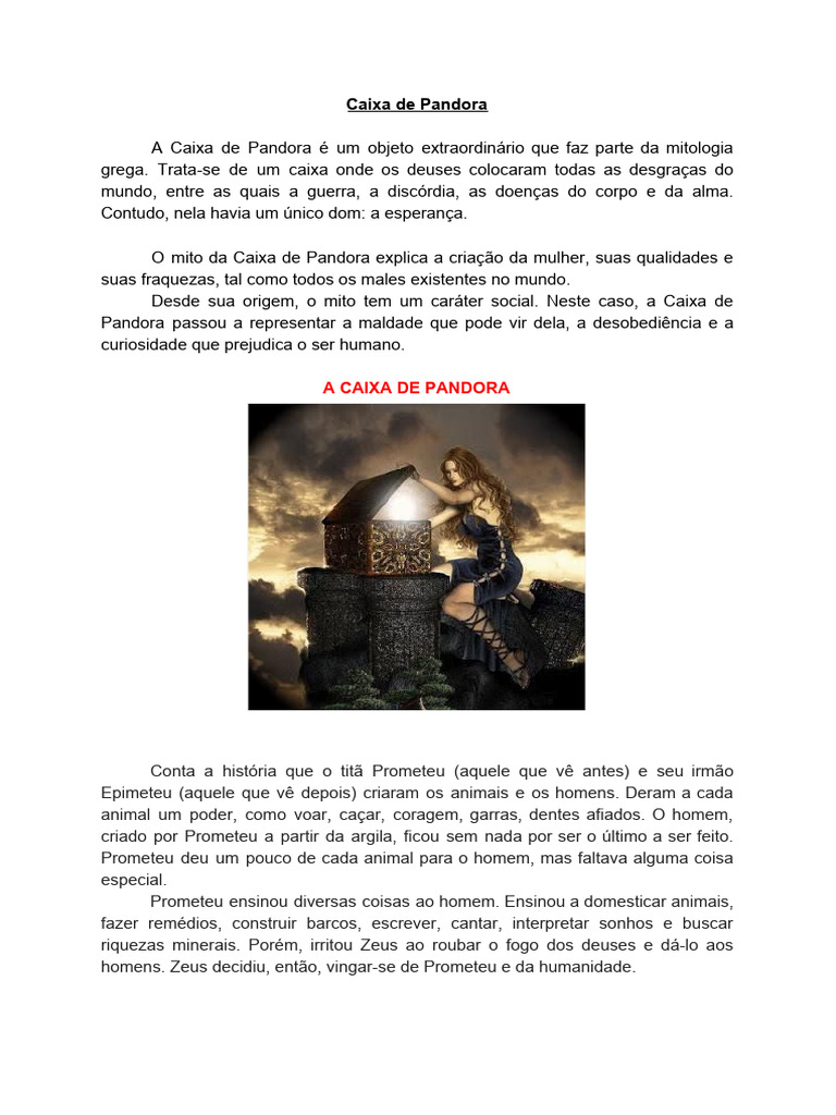 Mito da Caixa de Pandora e suas Lições | PDF | Prometeu