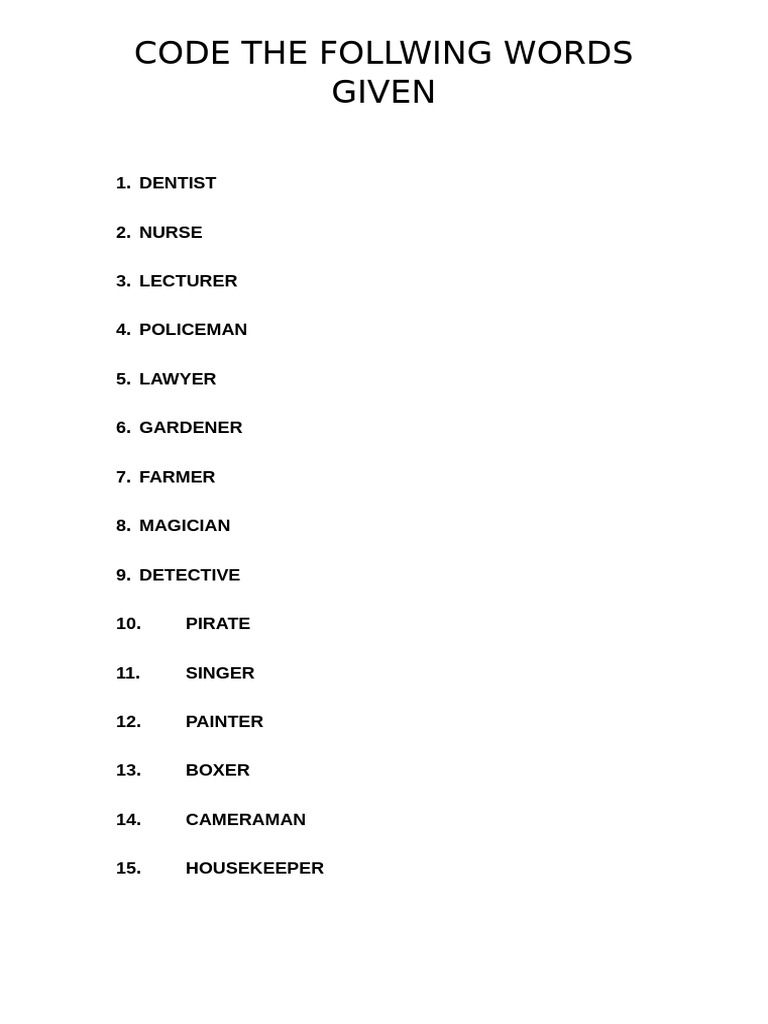 Code The Follwing Words Given | PDF