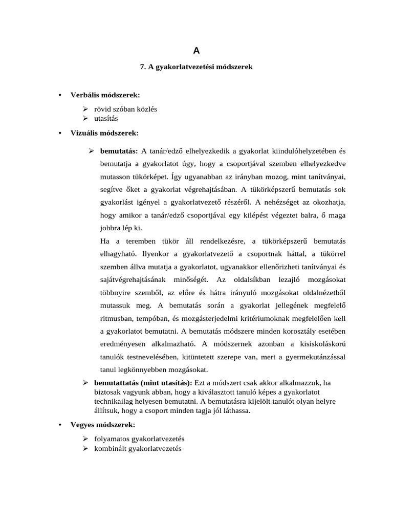 A Gyakorlatvezetési Módszerek | PDF