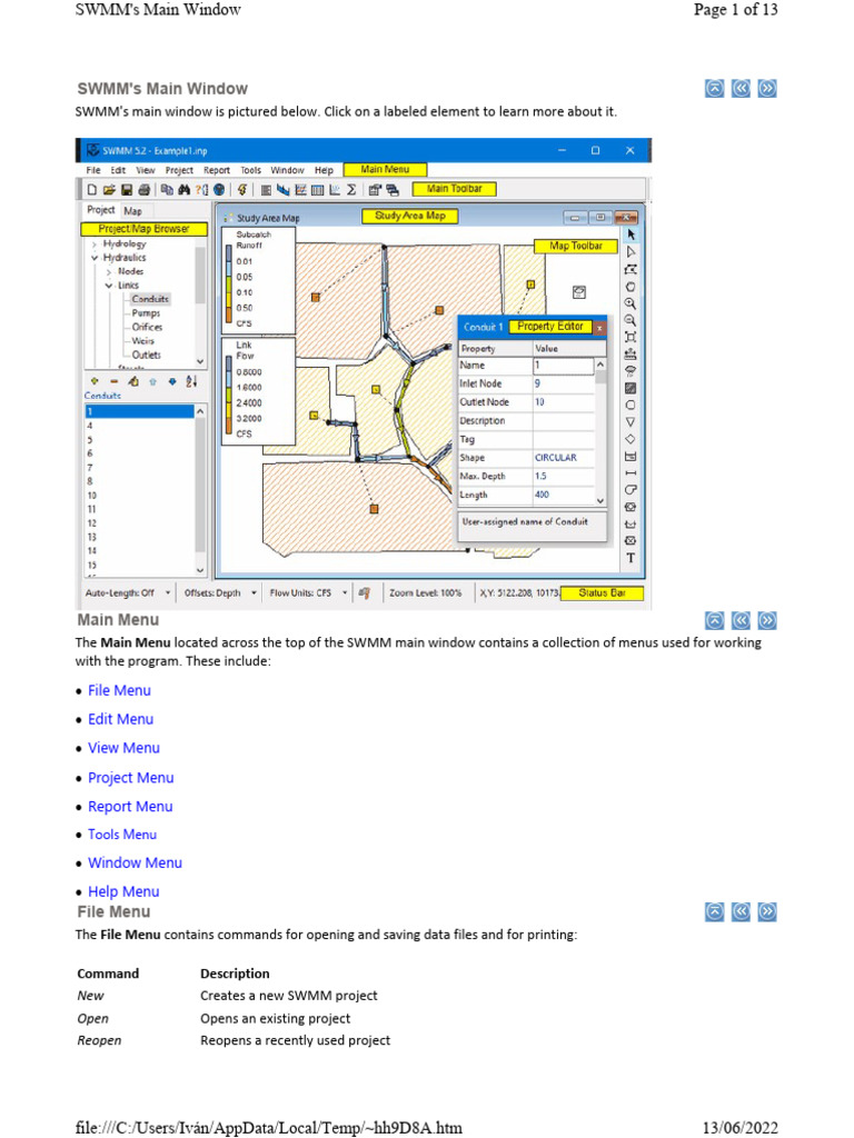 SWMM Main Window Menu Overview | PDF | Menu (Computing) | Keyboard Shortcut
