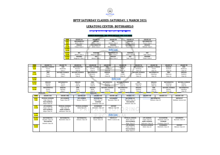 Saturday Classes Schedule 2025 | PDF | Science | Mathematics