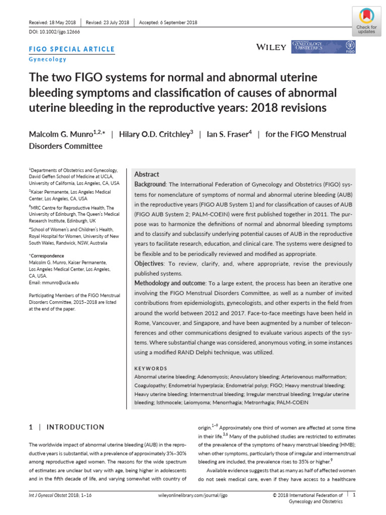 FIGO 2018 AUB Classification Update | PDF | Mammal Female Reproductive ...