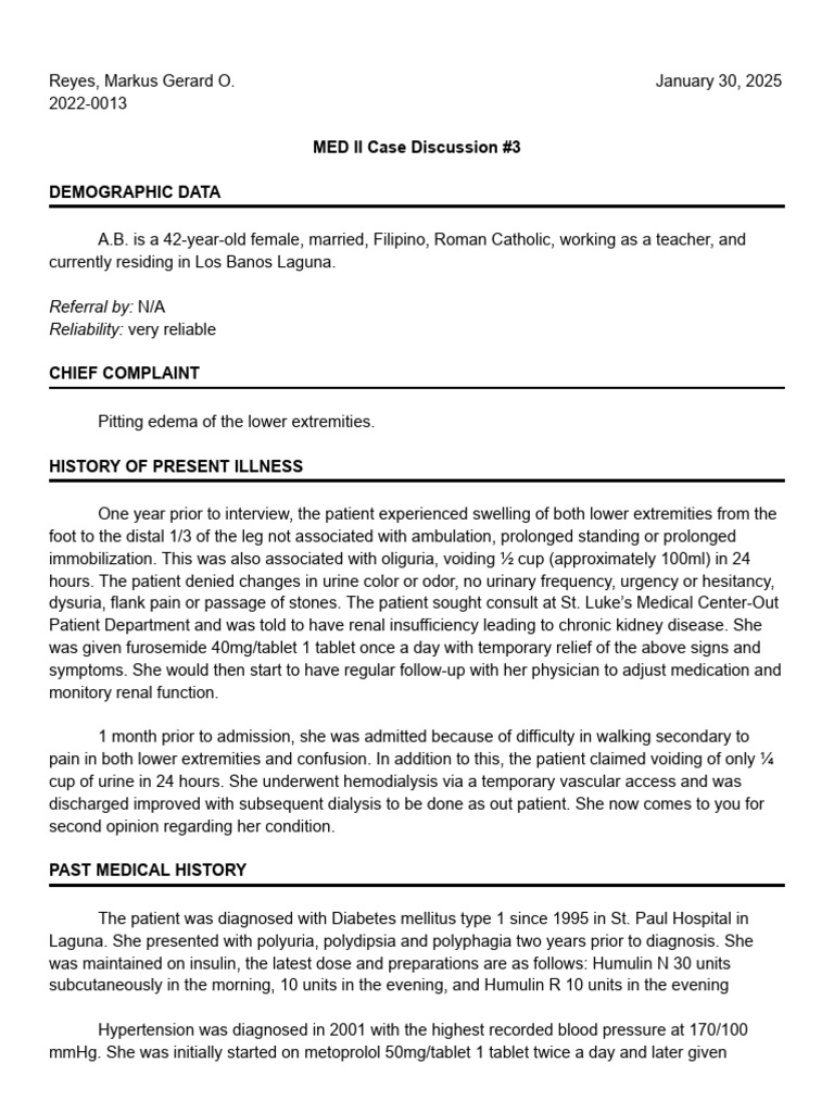 MED II - Case Discussion #3 - Reyes, Markus Gerard O. | PDF | Chronic ...