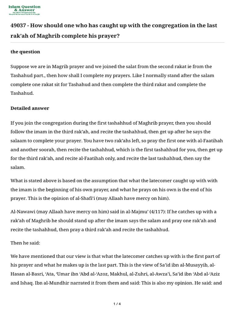 Completing Late Maghrib Prayer Steps | PDF | Muhammad | Sharia