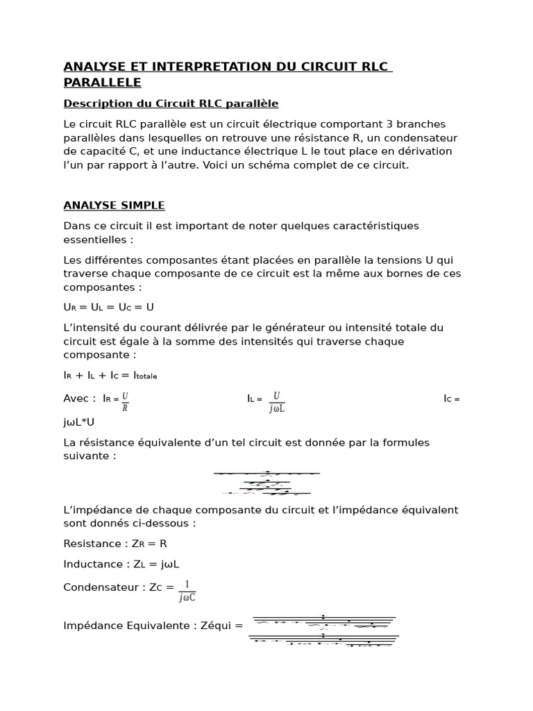 Analyse d'un Circuit RLC Parallèle | PDF | Réseau électrique ...
