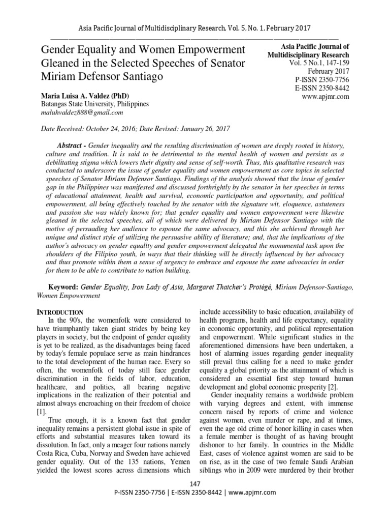 Gender Equality in Miriam Santiago's Speeches | PDF | Gender Equality ...