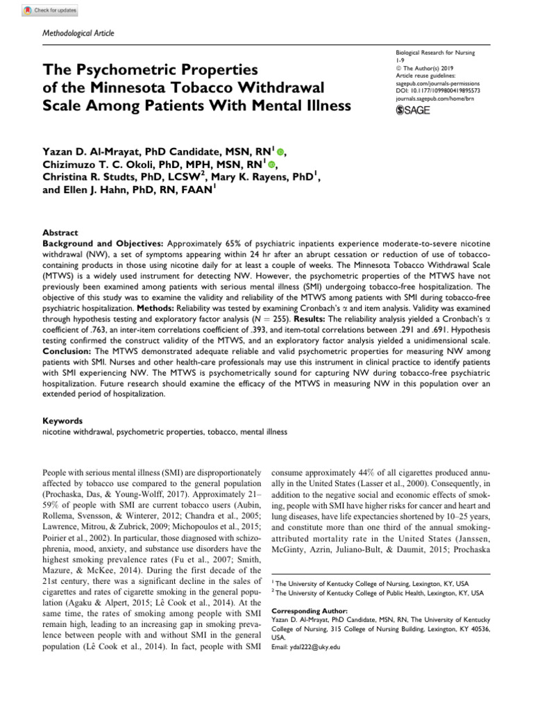 Psychometric Properties of The MTWS | PDF | Mental Disorder | Psychiatry
