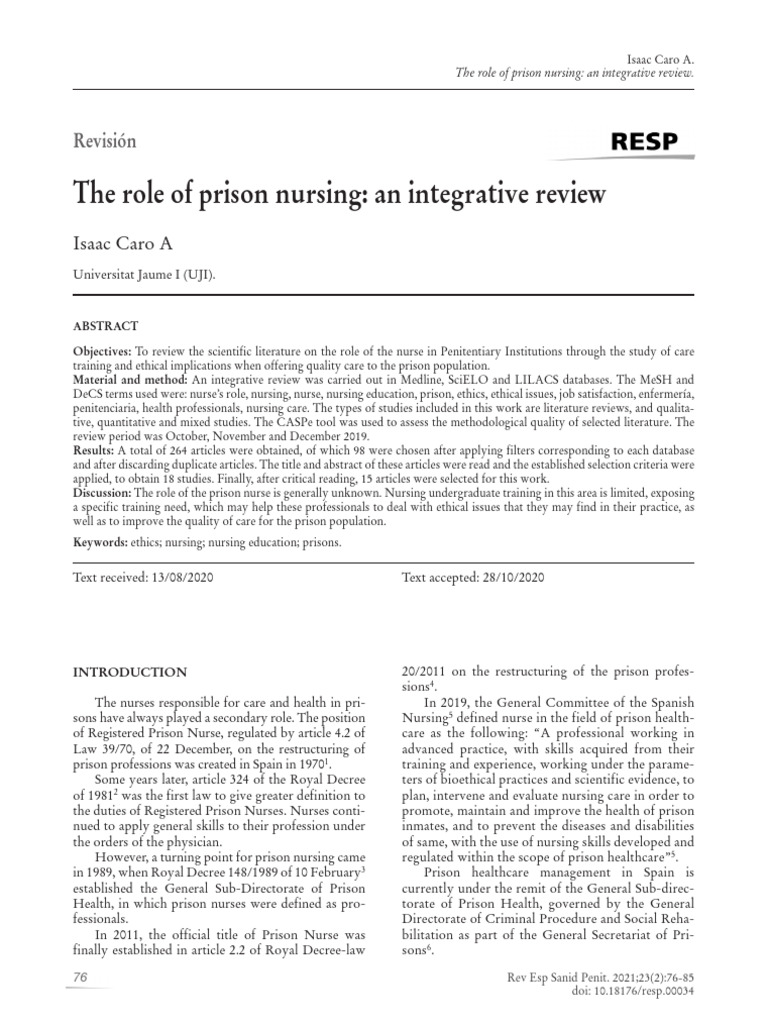 Role of Nursing in Prisons: Review | PDF | Nursing | Health Care