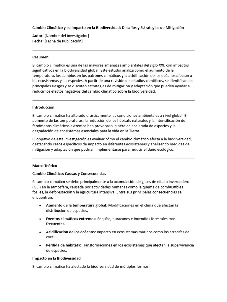 Impacto del Cambio Climático en Biodiversidad | PDF | Cambio climático ...