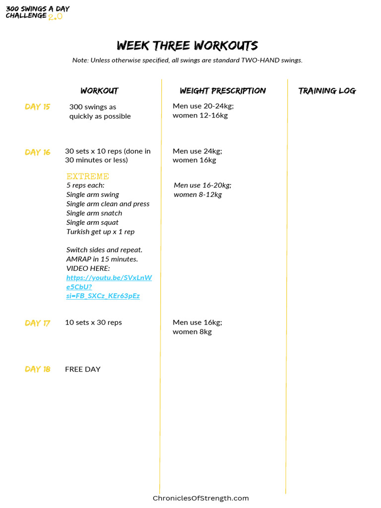 Week Three Kettlebell Workout Plan | PDF | Kettlebell | Weight Training