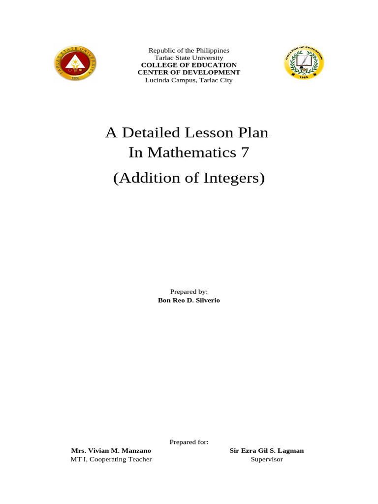 Detailed Lesson Plan: Adding Integers | PDF | Integer
