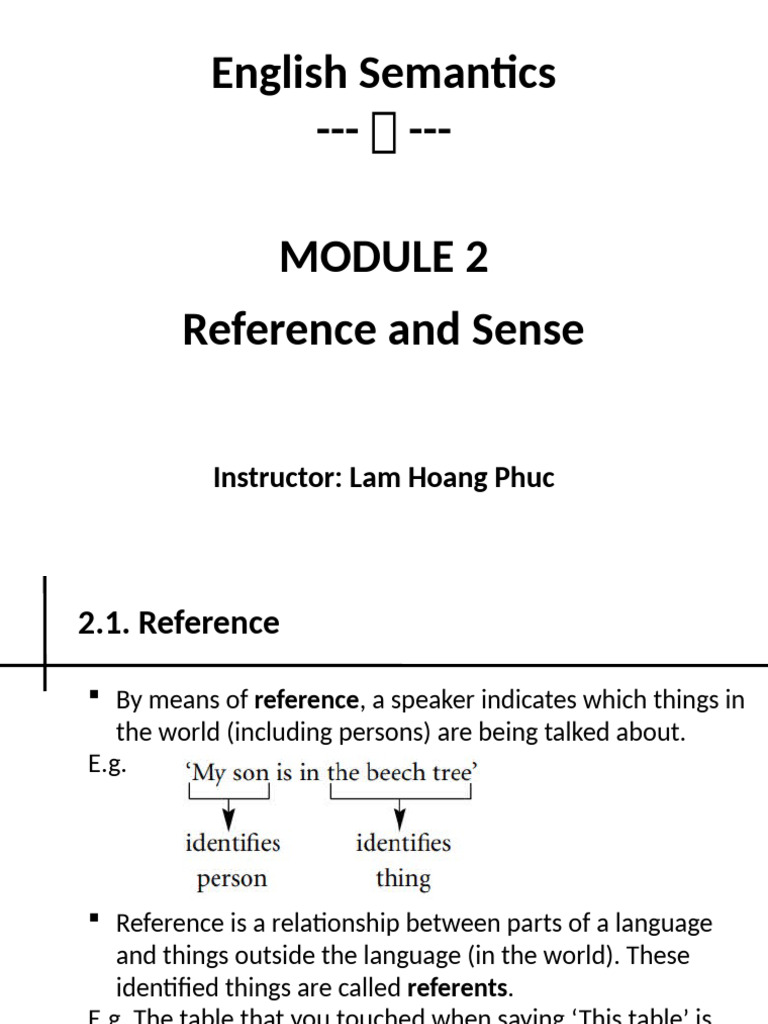 Understanding Reference and Sense in Semantics | PDF | Word | Semantics