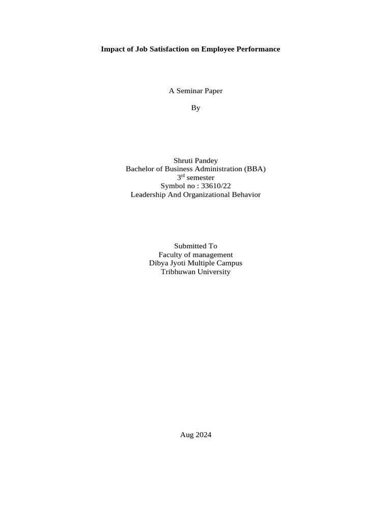 Job Satisfaction's Impact on Performance | PDF | Job Satisfaction ...