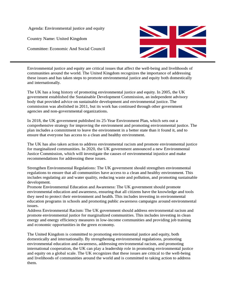 UK Agenda for Environmental Justice | PDF | Sustainability ...