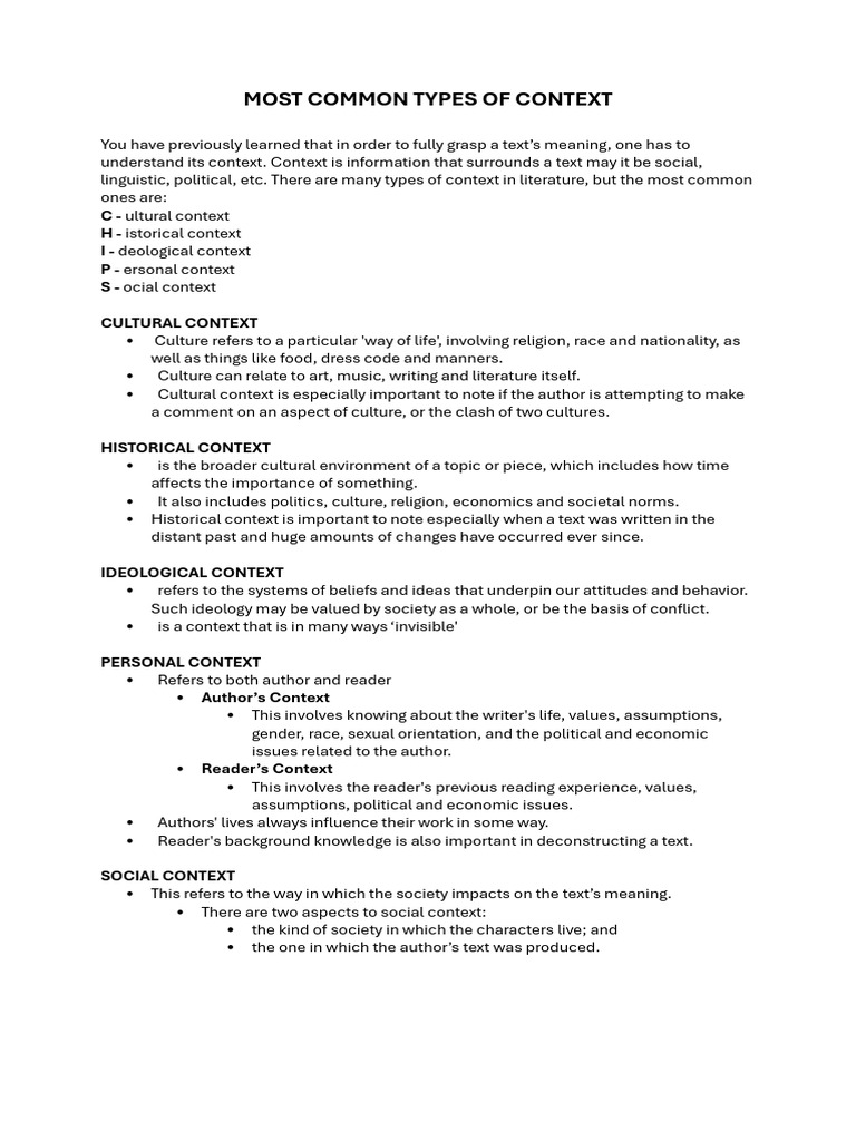 Most Common Types of Context | PDF | Ideologies | Psychology
