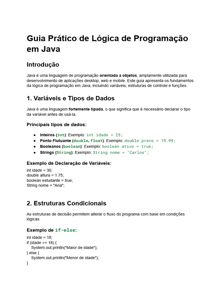 Guia Prático de Lógica de Programação em Java | PDF | Java (linguagem ...