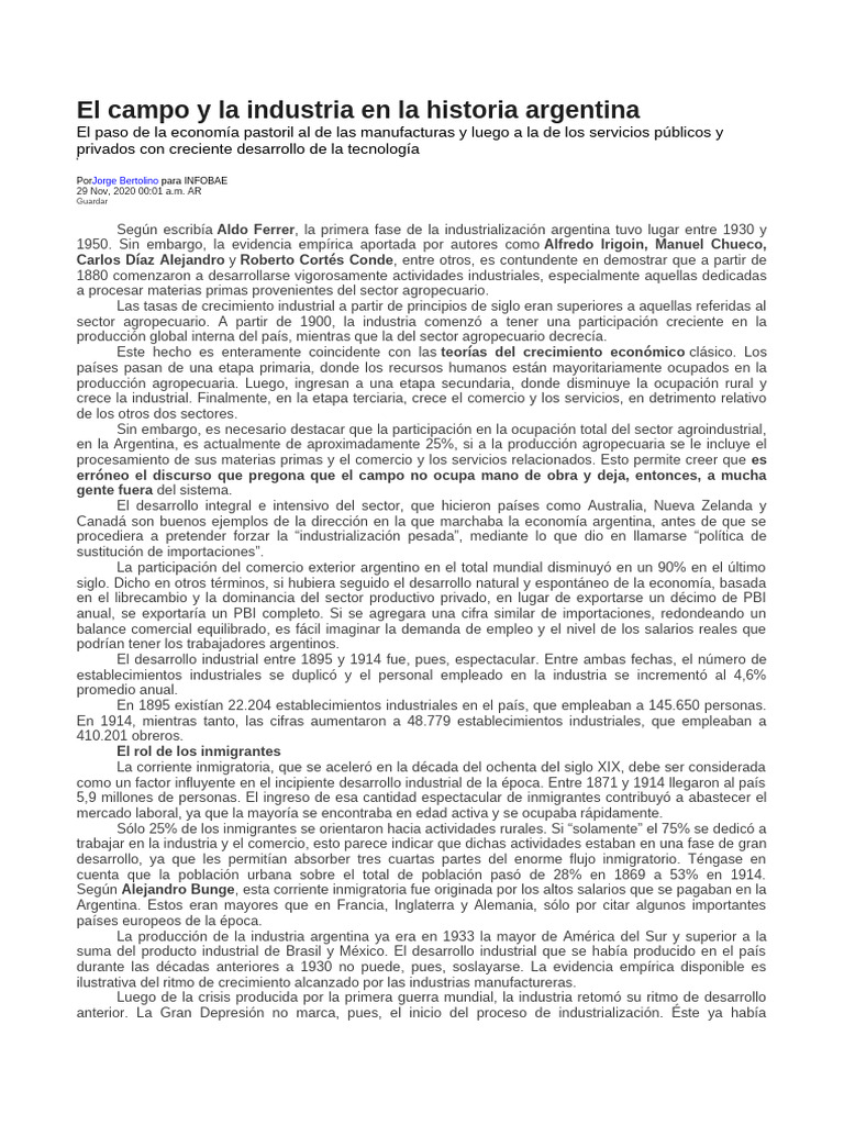 El Campo y La Industria en La Historia Argentina | PDF | Proteccionismo ...
