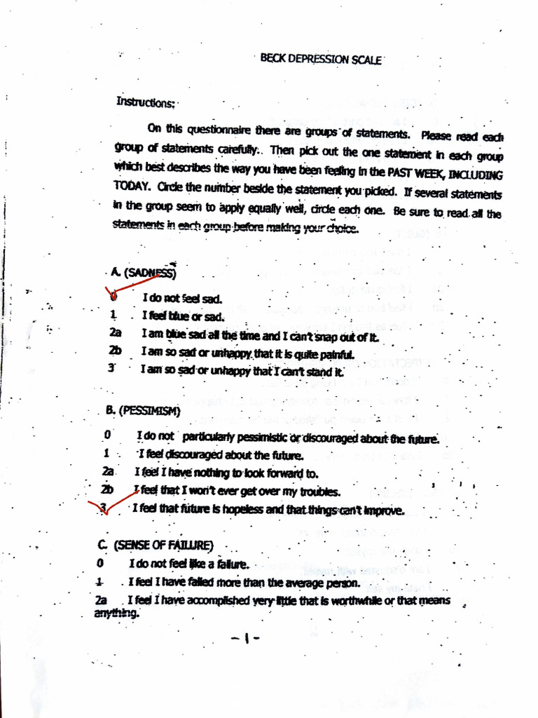 Beck Depression Scale Instructions | PDF | Nutrition | Diet & Nutrition