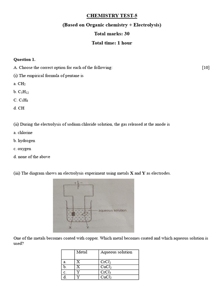 Chem Test-5 (Organic Chemistry+ Electrolysis) | PDF | Physical ...