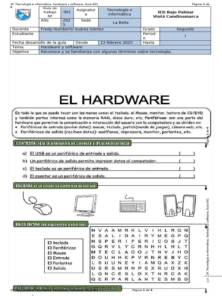 2° Tecnologia e Informatica Hardware y Software 13 Febrero 2025 Guia ...