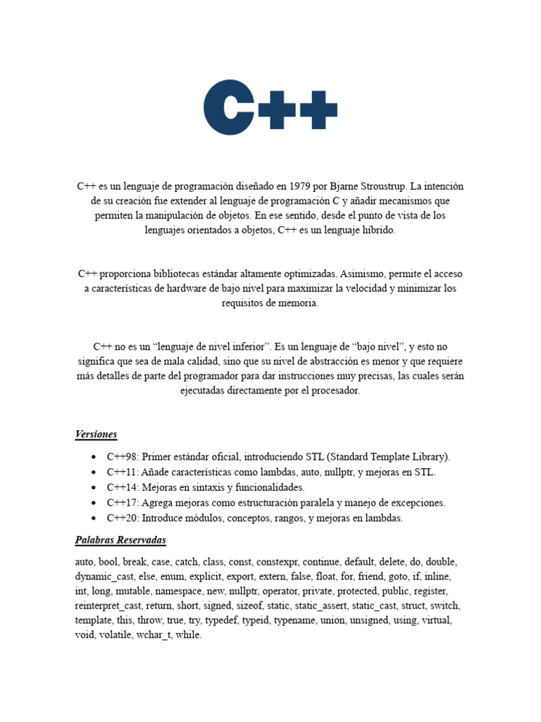 Introducción a C++: Historia y Características | PDF